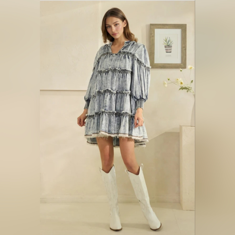 #1293 Oli & Hali WASHED TIERED TENCEL SHORT DRESS - Picture 7 of 10